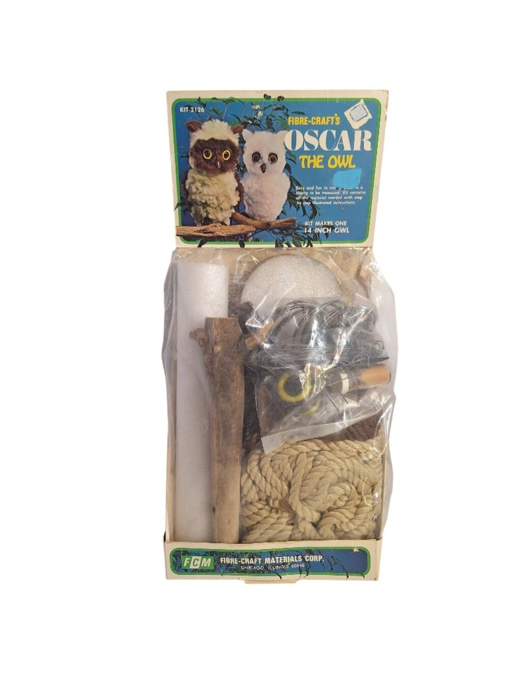Oscar The Owl Kit 2126 14" Fibre Arts DIY Craft Vintage 70s FCM New Makes 1 Owl